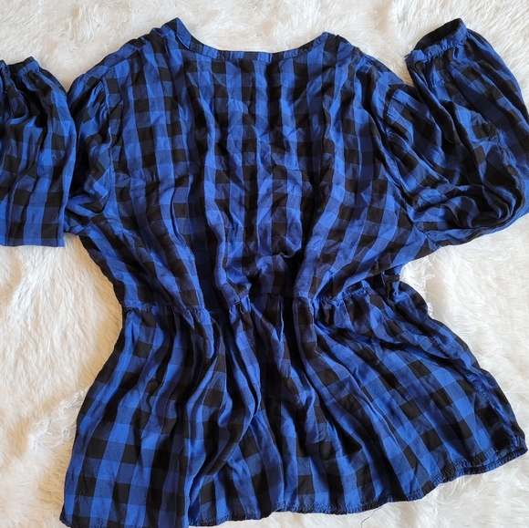 Old Navy blue and black plaid long sleeve blouse size XL - Picture 5 of 6